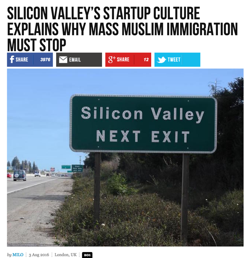 Titular: “La cultura de startups de Silicon Valley explica por qué la inmigración masiva de musulmanes debe parar”